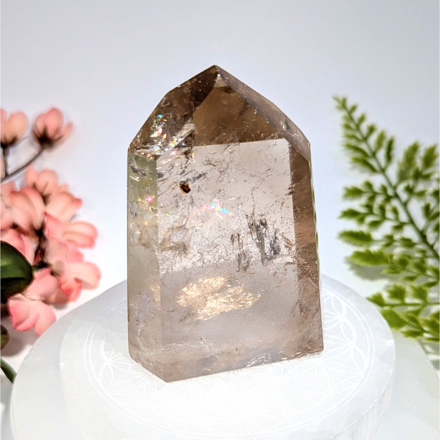 Natural smoky quartz 3.5in generator tower from Brazil #BC0733