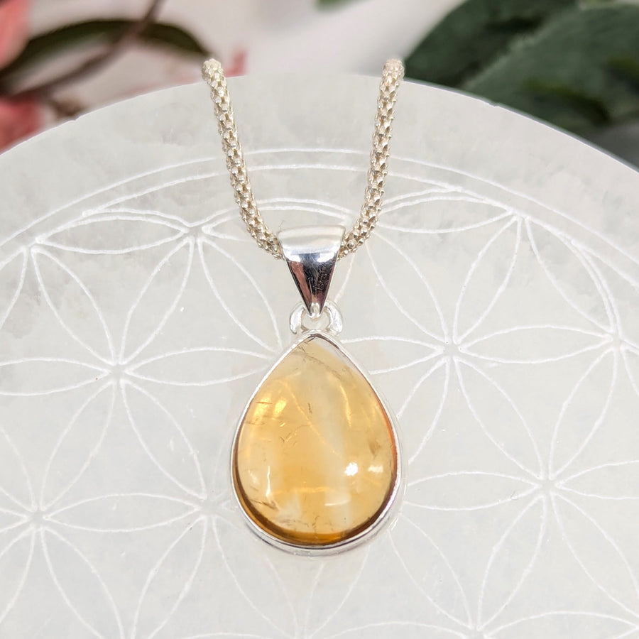 Natural Citrine teardrop pendant necklace on stainless steel chain for elegant jewelry style