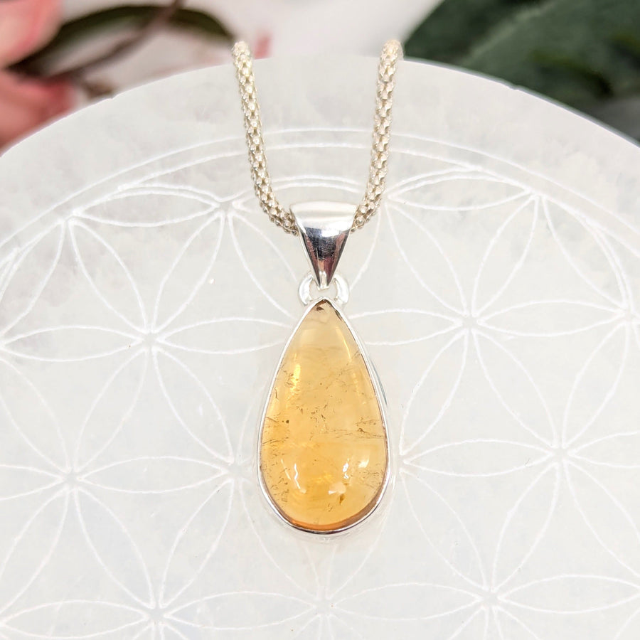 Natural Citrine teardrop pendant with silver chain for elegant jewelry style