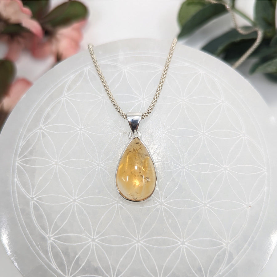 Natural Citrine Teardrop Pendant Necklace with Sterling Silver Chain