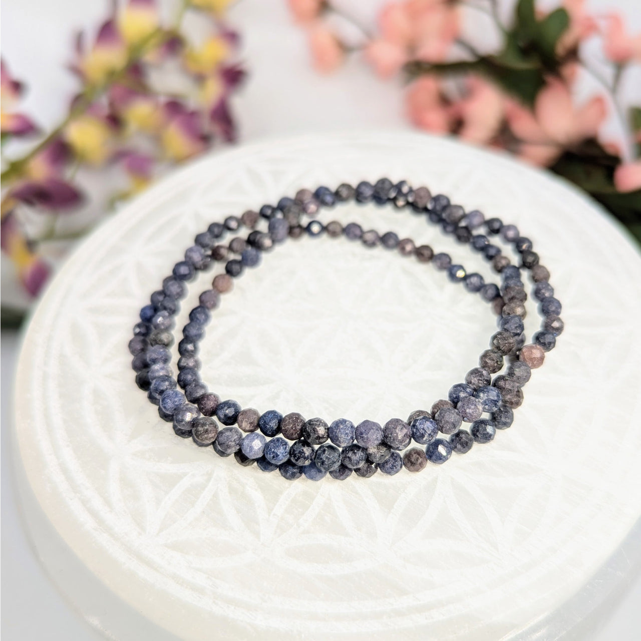 Natural sapphire faceted 4mm beaded crystal bracelet shown in product LV7357