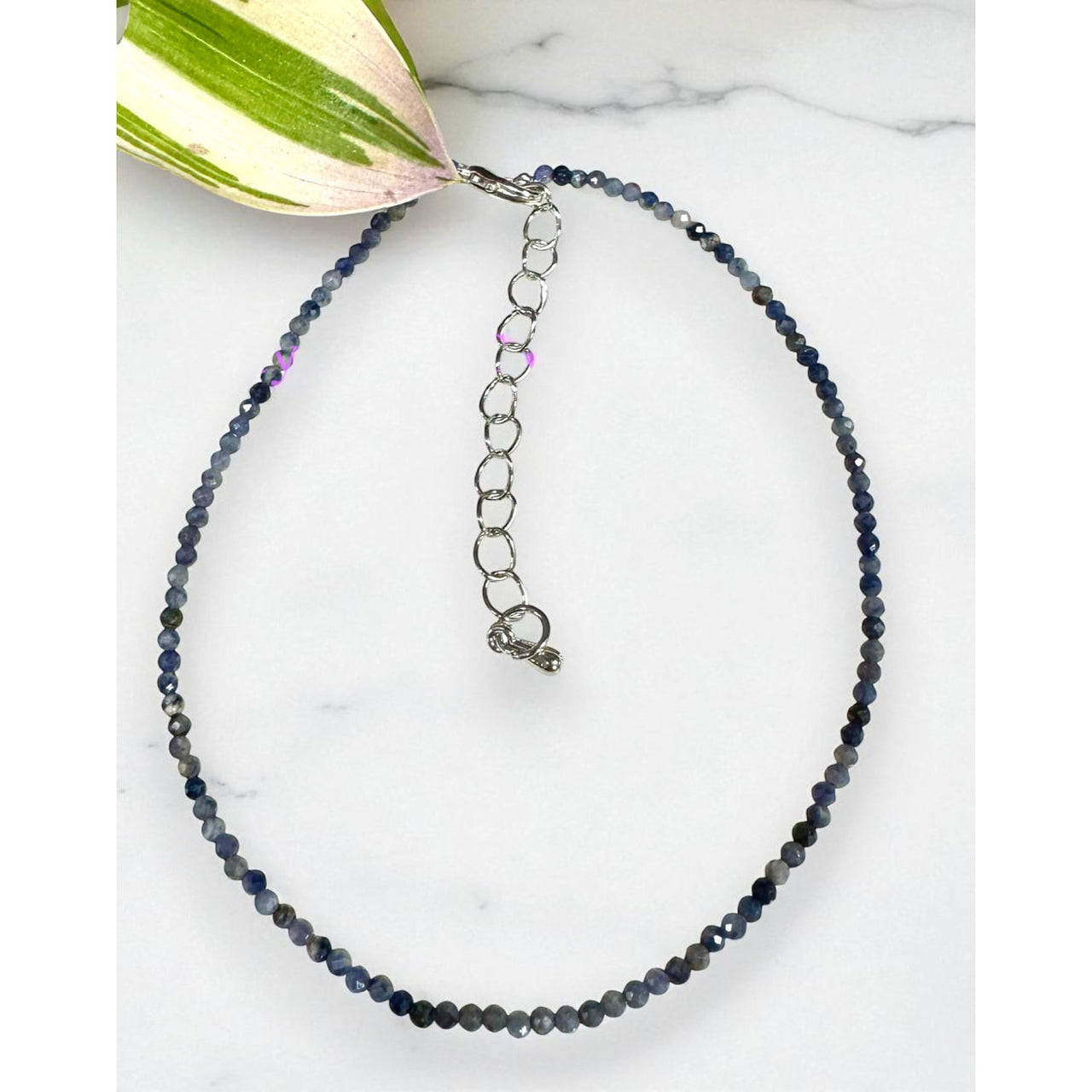 Natural Sapphire Faceted Beaded Anklet 2mm Gemstone Beads