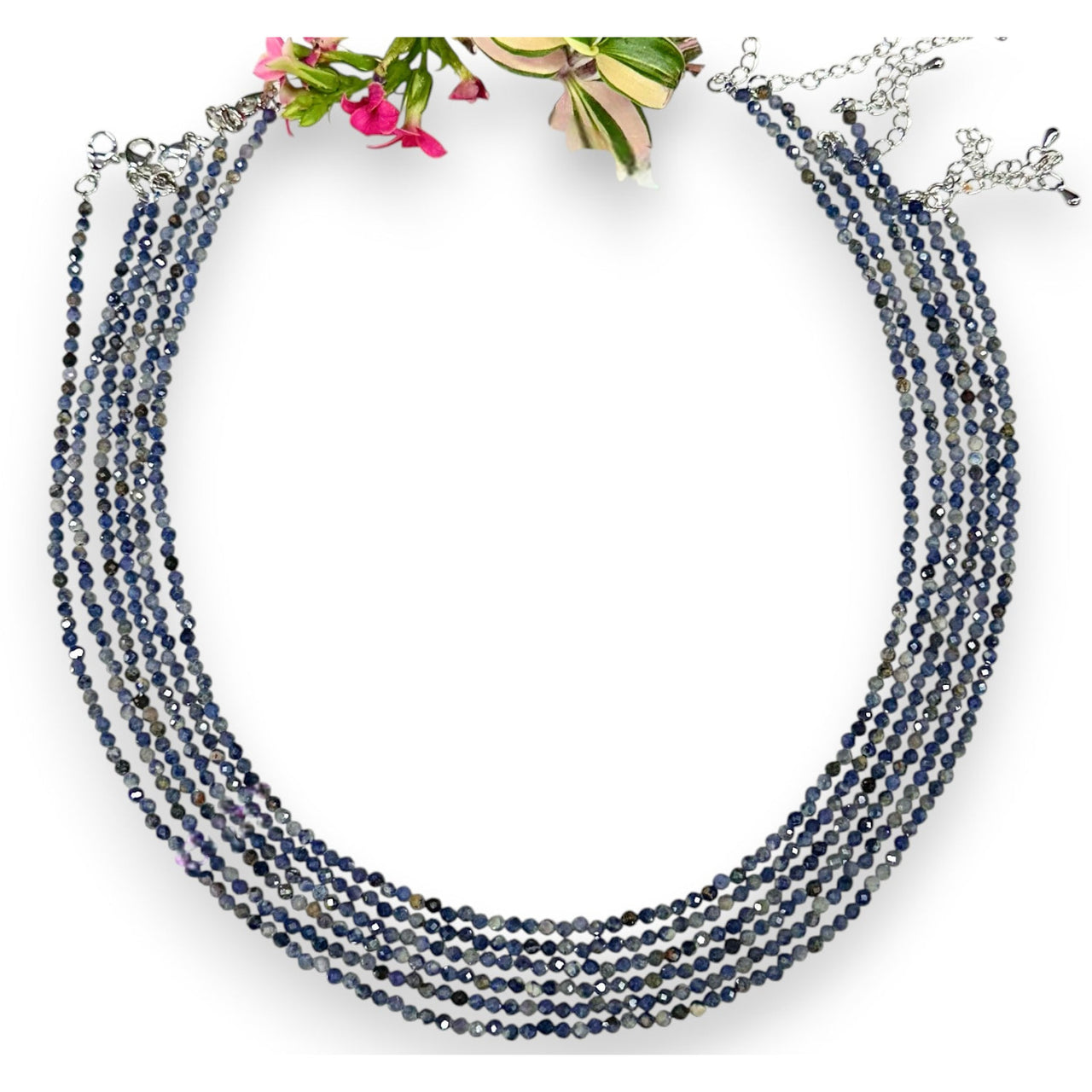 Natural Sapphire Faceted Beaded Necklace 2mm Gemstone Beads