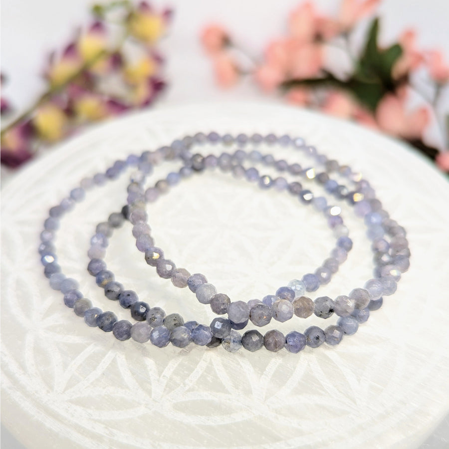Delicate beaded bracelets featuring Natural Tanzanite 4mm faceted crystals on a 7.5-inch bracelet