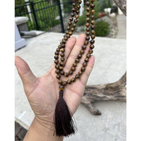 Brown beaded tassel necklace from Natural Tigers Eye Hand Knotted Mala product