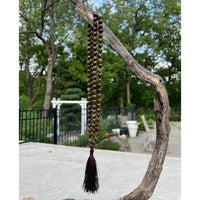 Natural Tigers Eye Hand Knotted Mala with Brown Beaded Tassel Necklace
