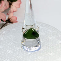 Thumbnail for Clear glass ring with triangular Nephrite Jade stone in a stylish design