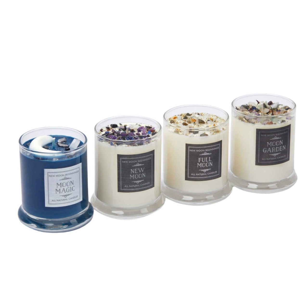 New Moon crystal candles set: Soy candles in 7.5oz square glass jars for rituals and relaxation