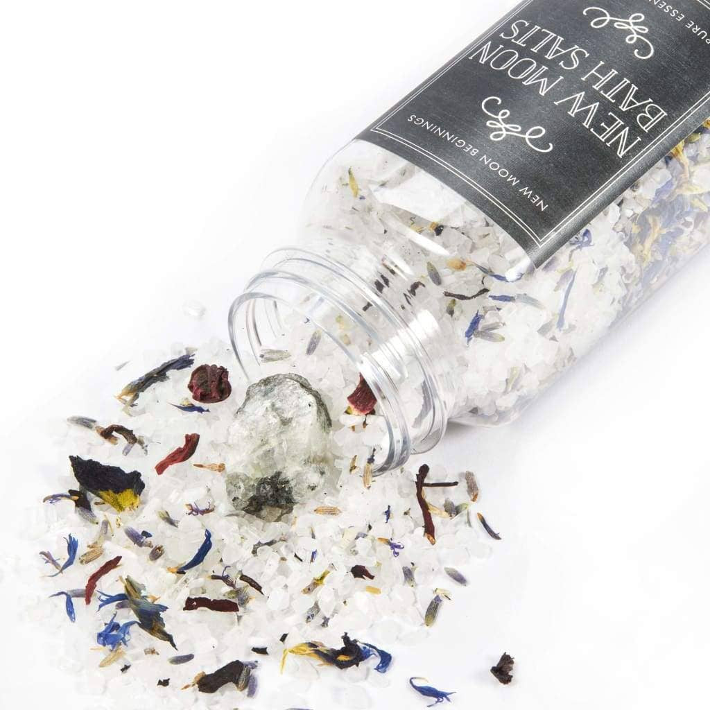 Bottle of New Moon Crystal & Herb Bath Salt Soak with Flowers - #LV5492 4oz