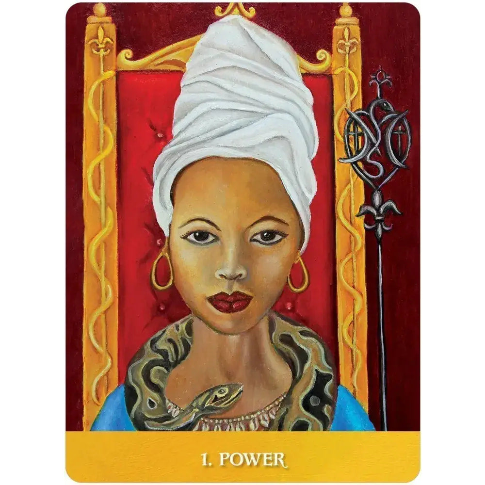 Regal woman in white turban and blue snake garment, New Orleans Oracle Deck LV9581