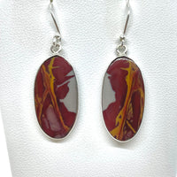 Thumbnail for Oval silver earrings with red and gold marbled Noreena Jasper stones