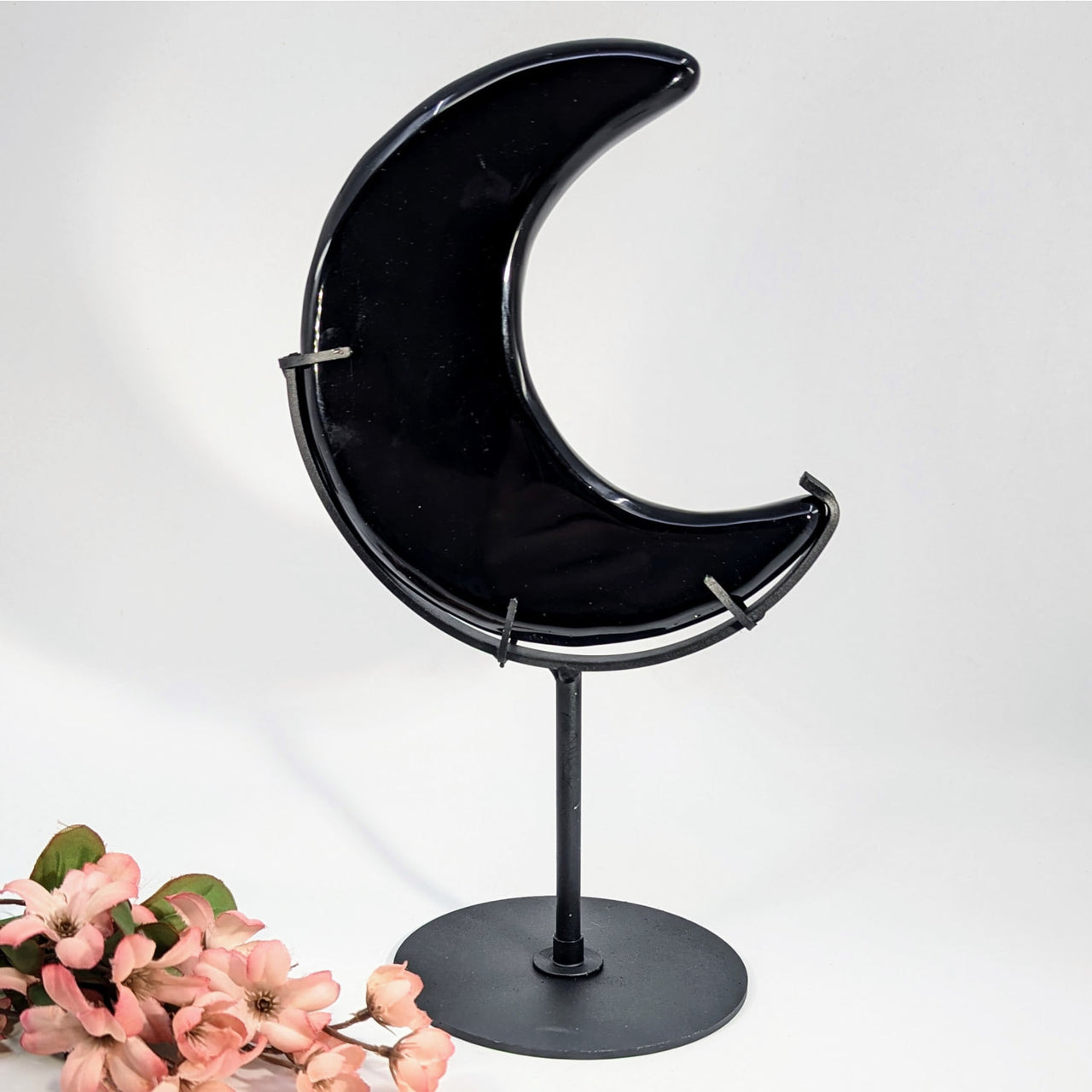 Obsidian 10’’ black crescent moon planter with custom metal stand