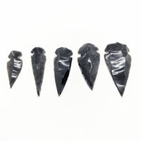 Thumbnail for Five obsidian arrowheads in a row for Obsidian Arrowhead #C064, ideal for collectors