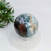 Thumbnail for Polished Ocean Jasper 2.5-inch sphere with green, brown, and white swirling patterns