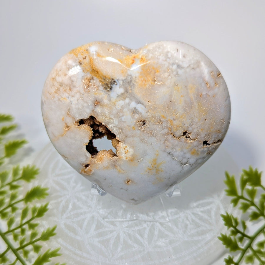 Ocean Jasper 3.1’’ heart-shaped geode #BC1140 with white golden interior