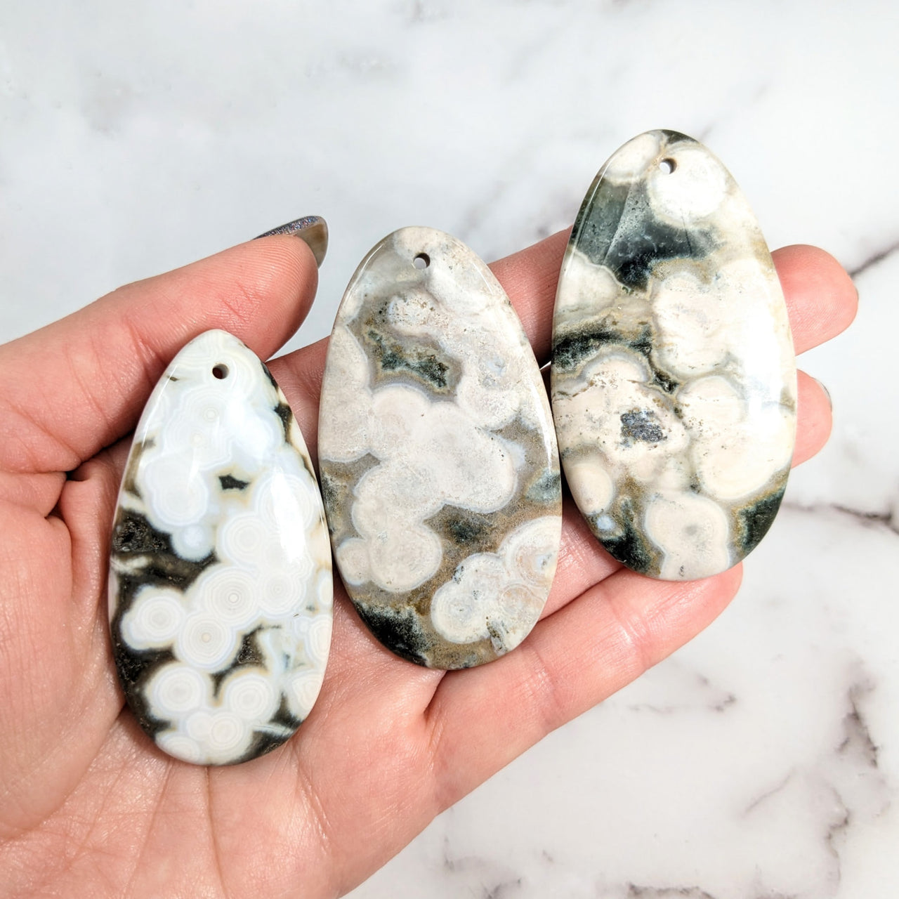 Ocean Jasper Teardrop Cabochon in White and Black Marble by Bliss Crystals #LV0813