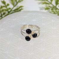 Onyx Triple Stone Sz 7.5 Silver Ring #BC1061 with three black onyx stones