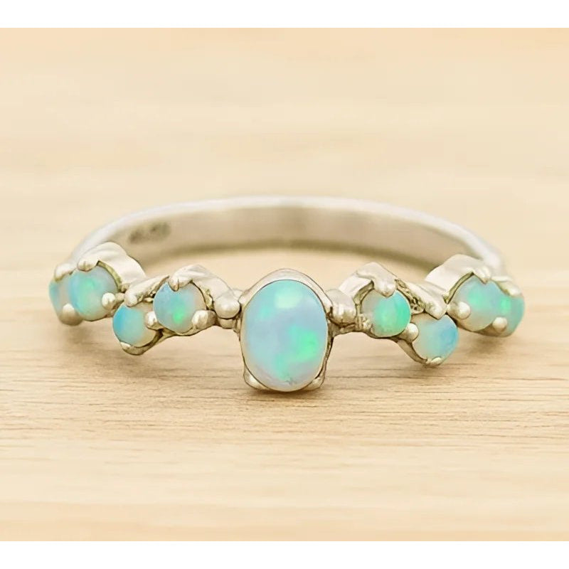 Opal Stackable 9 Stone Sterling Silver Ring #LV9462