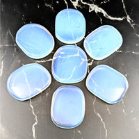 Six light blue Opalite palm stones in flower pattern #BC0767