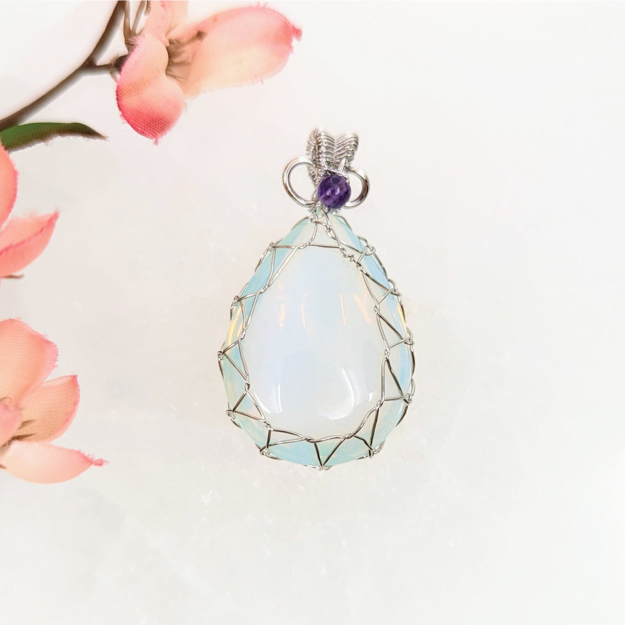 Opalite and Amethyst 1.5’’ Wire Wrap Pendant #LV9706 - $15