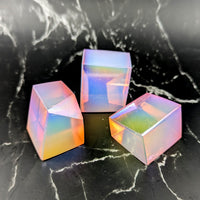 Iridescent translucent Opalite Aura 1.6’’ geo freeform cube #BC0602