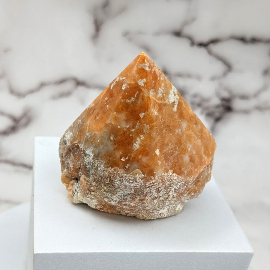Orange Calcite Semi-Polished Point with white and brown substance (182g) #SK4074