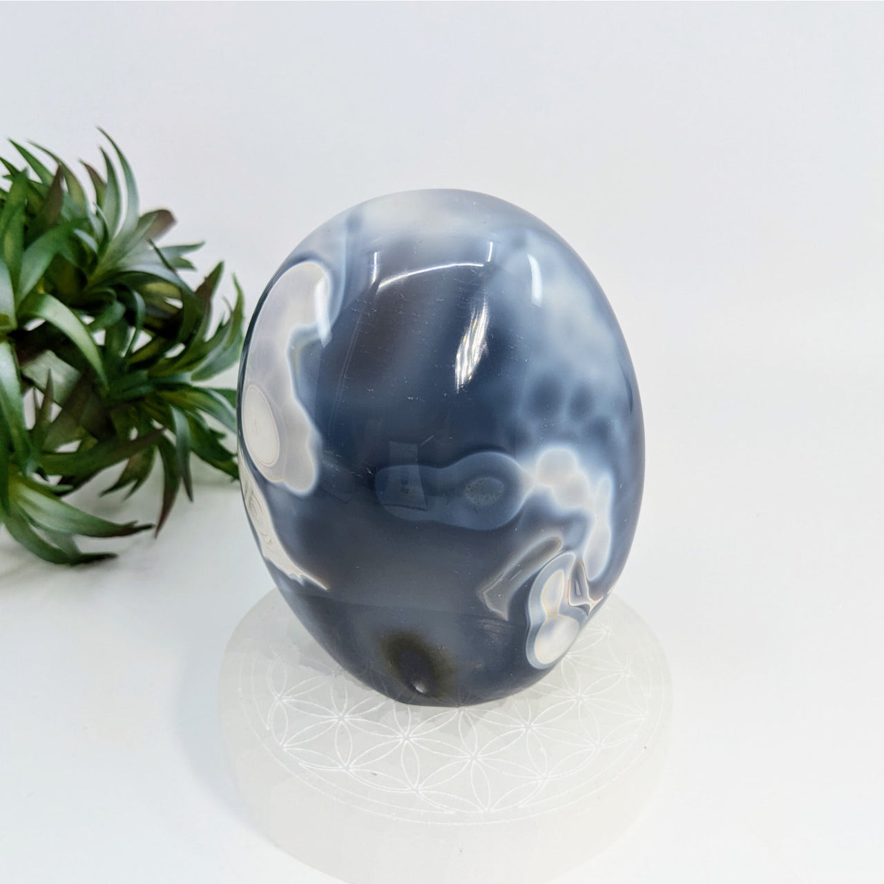 Orca Agate 3.9 Inch Freeform Sphere with Blue-Gray and White Patterns