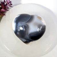 Polished Orca Agate 3’’ Heart #BC0258 with black, gray, white swirls