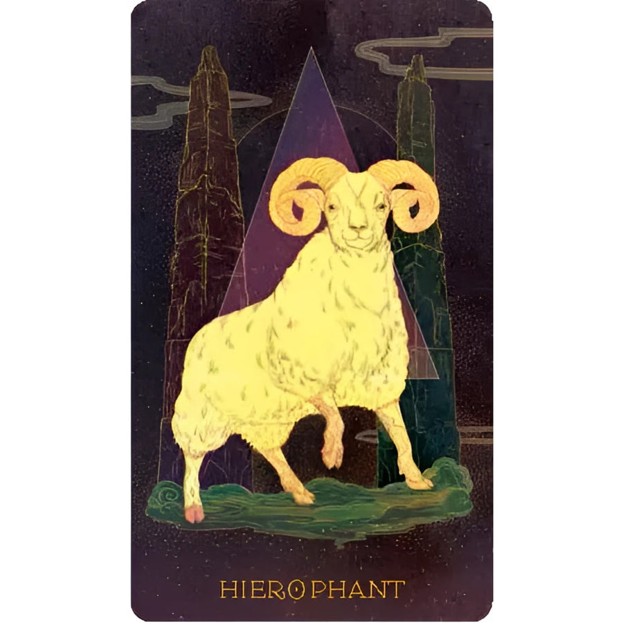 Arafian tarot card from Orien’s Animal Tarot: ram in front of mountain; perfect for tarot readers
