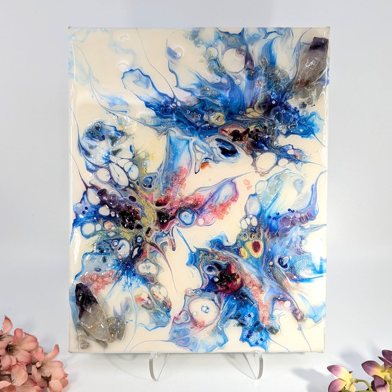 Abstract 10’’ Amethyst Garnet resin canvas painting #BC0380