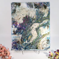 Abstract Quartz Bismuth Pyrite resin canvas painting with swirling beads