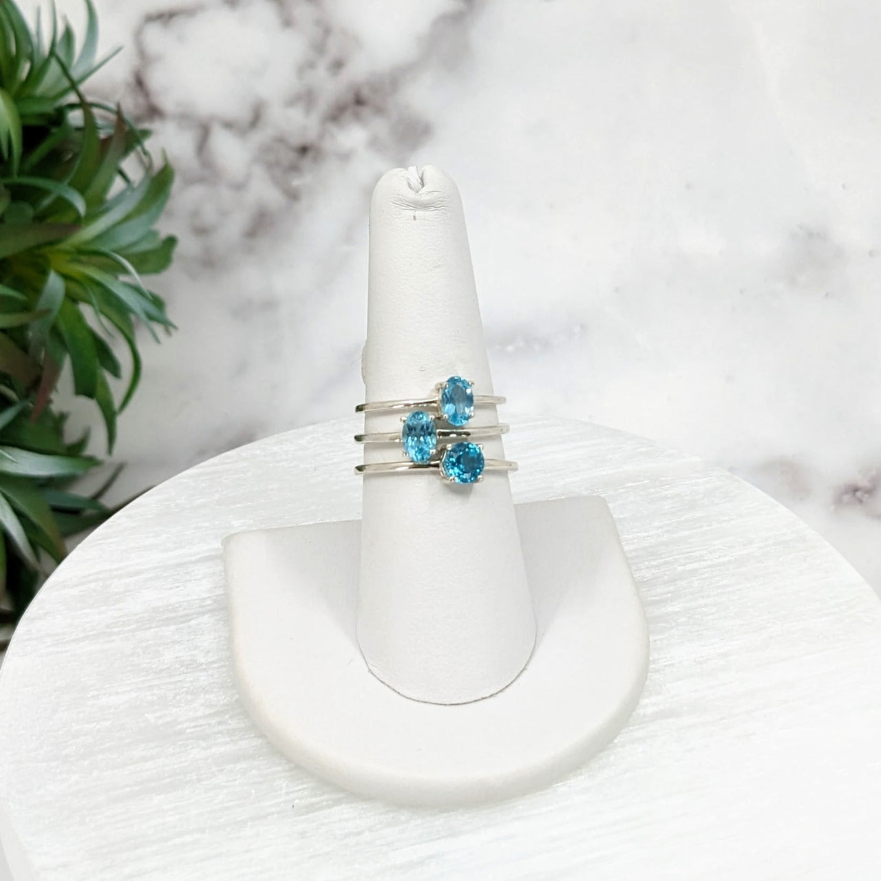 Paraiba Apatite Faceted Prong Setting Sterling Silver Ring with Blue Topaz Stone #LV3223