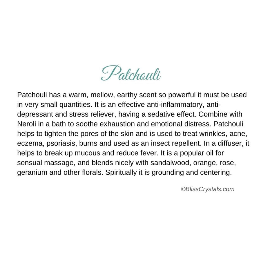 Patchouli Essential Oil Info Card #Q067 displaying a quote from the book ’____’