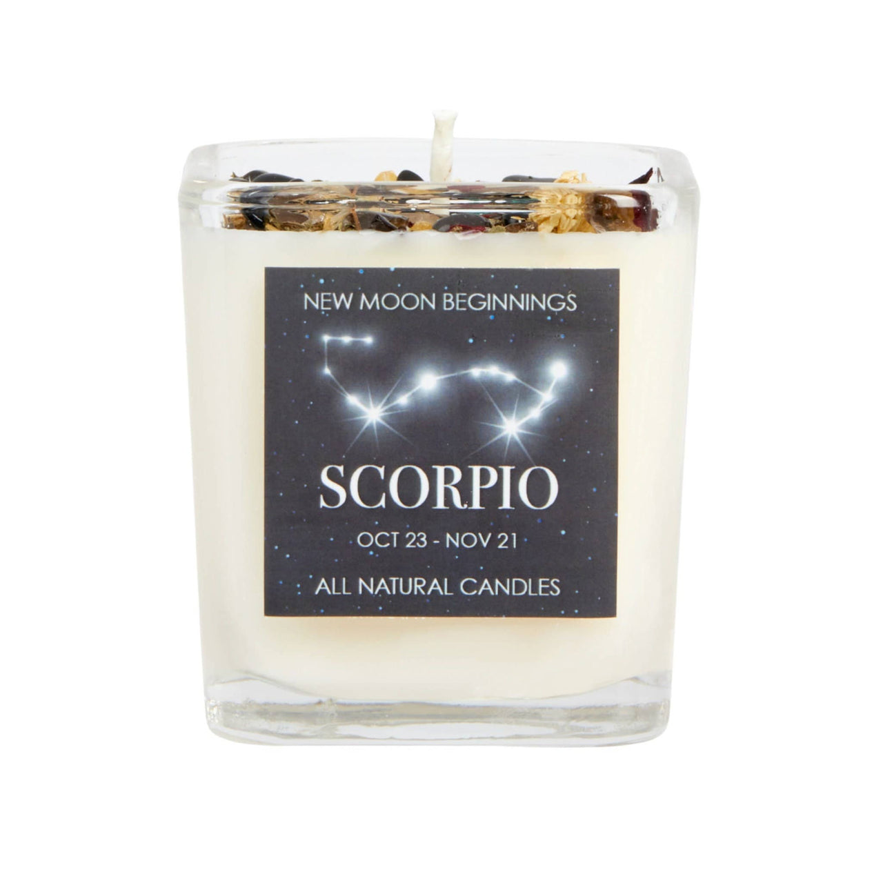 White zodiac sign candle from Peaceful Home 7.5oz Soy Collection, handmade for tranquility