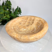 Peach Moonstone 3.4-inch small amber onyx bowl with swirling pattern