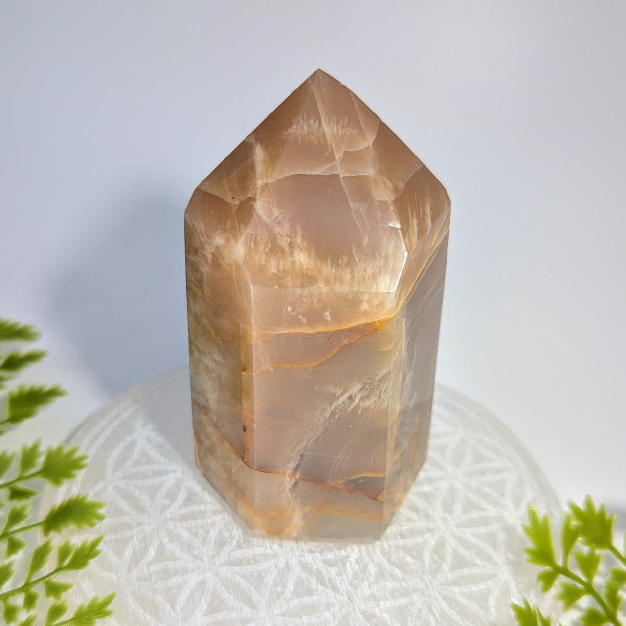 Translucent amber fluorite tower 3.7in #BC1143 faceted design