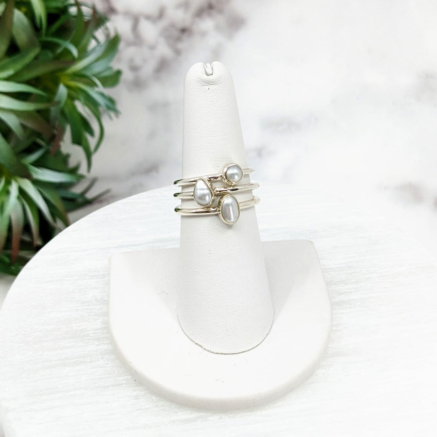 Pearl Polished Sterling Silver Dainty Stackable Ring Size 4-10 #LV3221 featuring a white pearl
