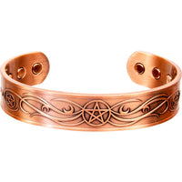 Pentacle magnetic antique copper cuff bracelet with pentagrams