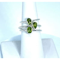 Thumbnail for Sterling Silver Ring with Two Green Gems - Peridot Dainty Stackable Design #J518