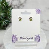 Thumbnail for Peridot Faceted Heart Paw Stud Sterling Silver Earrings with Purple and Green Design #LV3241