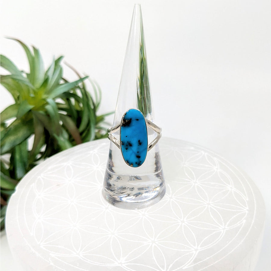 Persian Turquoise Sz 8 Oval S.S. Ring #LV6058 - $63.20