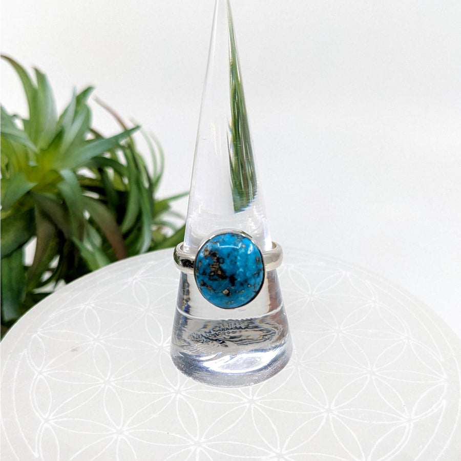 Persian Turquoise Sz 9 Round S.S. Ring #LV6054 - $55.20