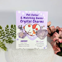 Amethyst heart crystal charms with silver clasps on branded card BC0184