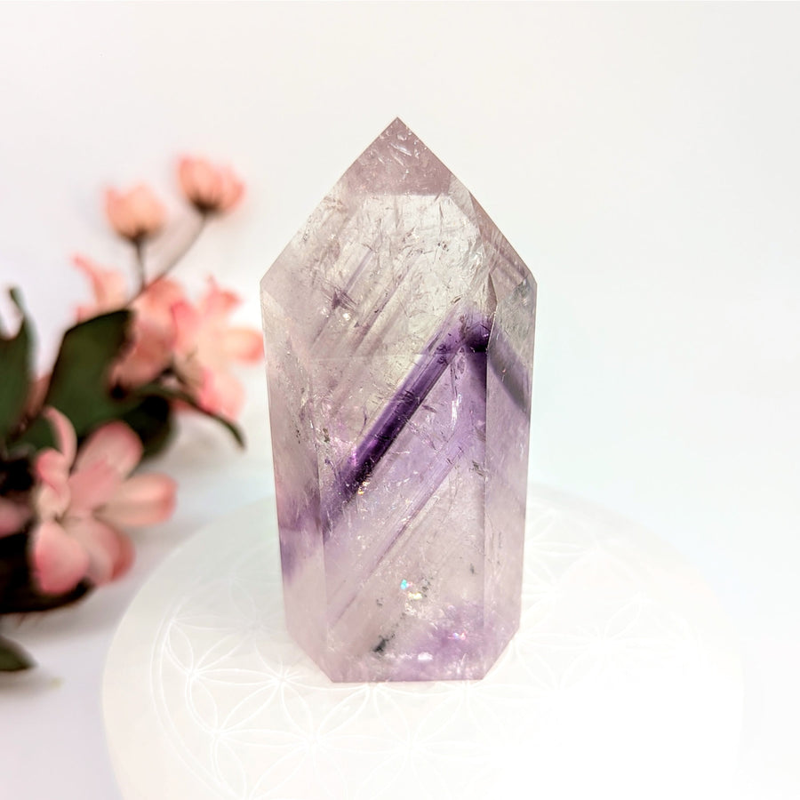 Phantom Amethyst crystal point with protective light shield for psychic attacks relief