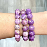 Thumbnail for Three purple jasper stone bead bracelets showcasing the Phosphosiderite Bracelet J569