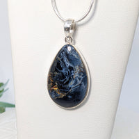 Thumbnail for Teardrop pendant in sterling silver featuring dark blue Pietersite stone #LV7066