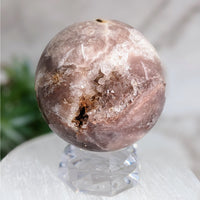 Thumbnail for Pink Amethyst 2.5’ Sphere #LV4024: Pink and white marble sphere with gold foil on top