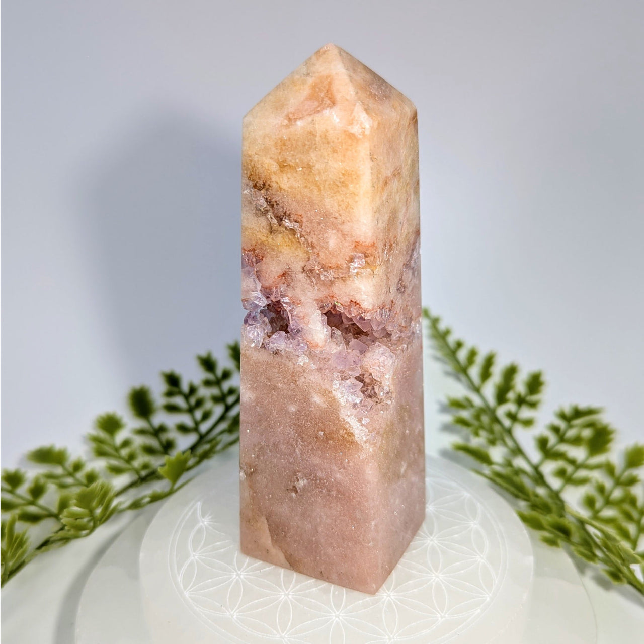 Pink Amethyst 5’’ Obelisk Tower #BC0805 crystal with purple quartz