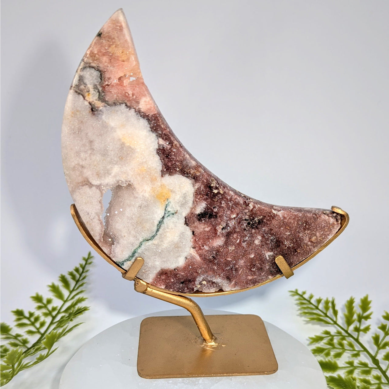 Pink Amethyst 6.5’’ Moon Geode on Gold Stand #BC0802