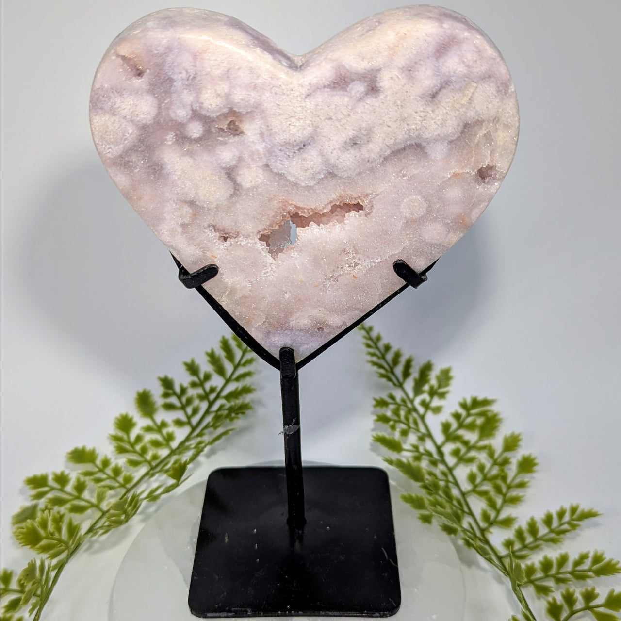 Pink Amethyst 8’’ Heart on Stand #BC0803 geode with pink-white crystals